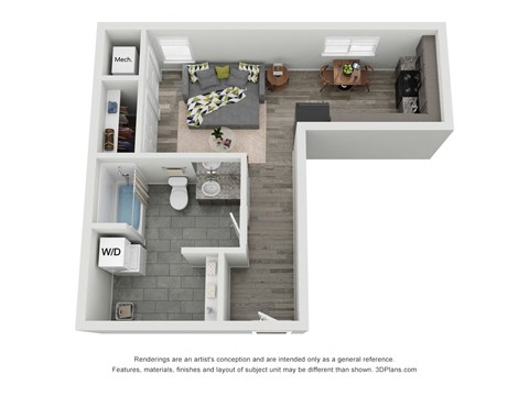 Floor plan for studio, 1 bath, 438 sqft